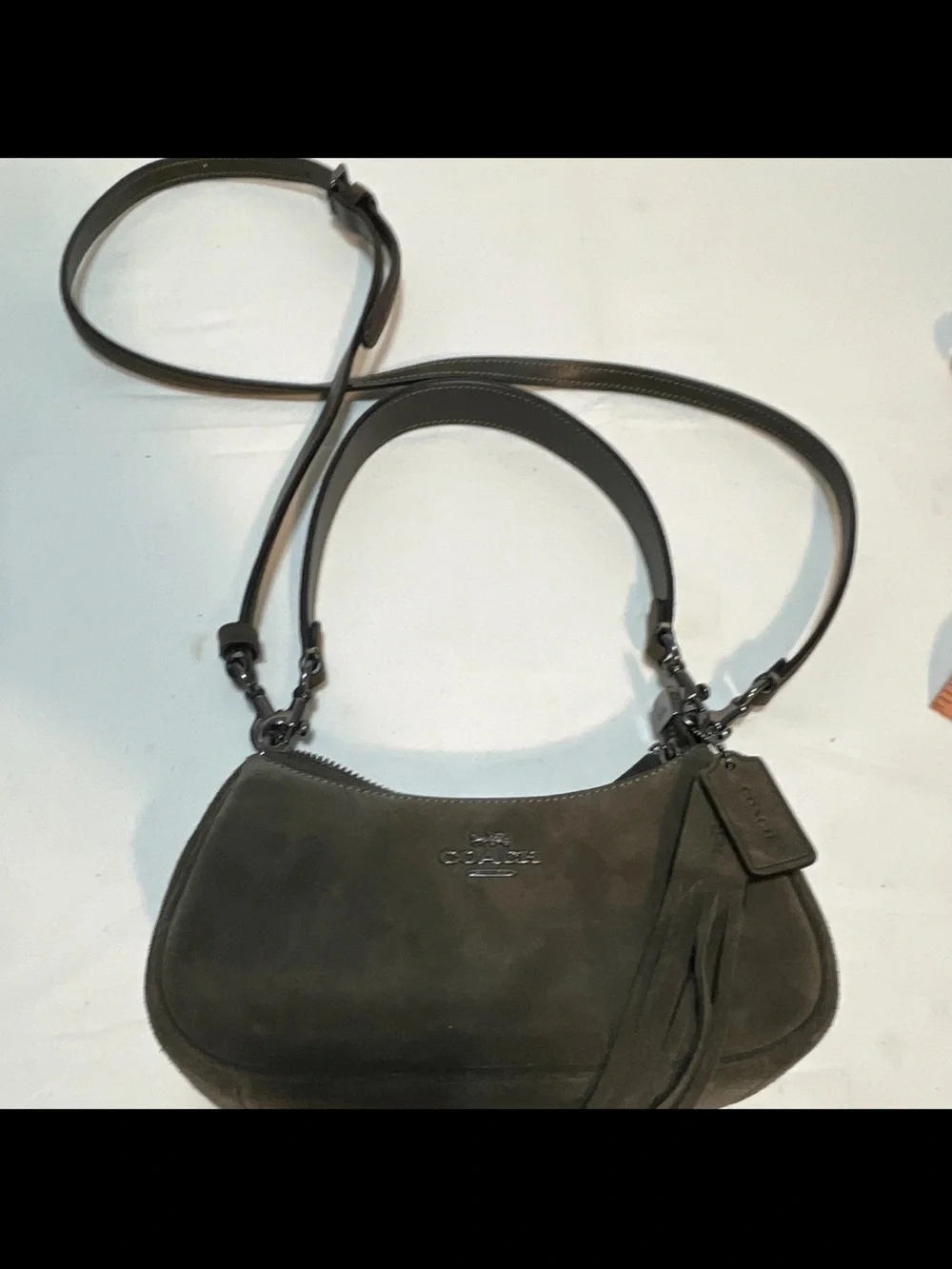 Coach Olive Suede Crossbody Bag with Tassel